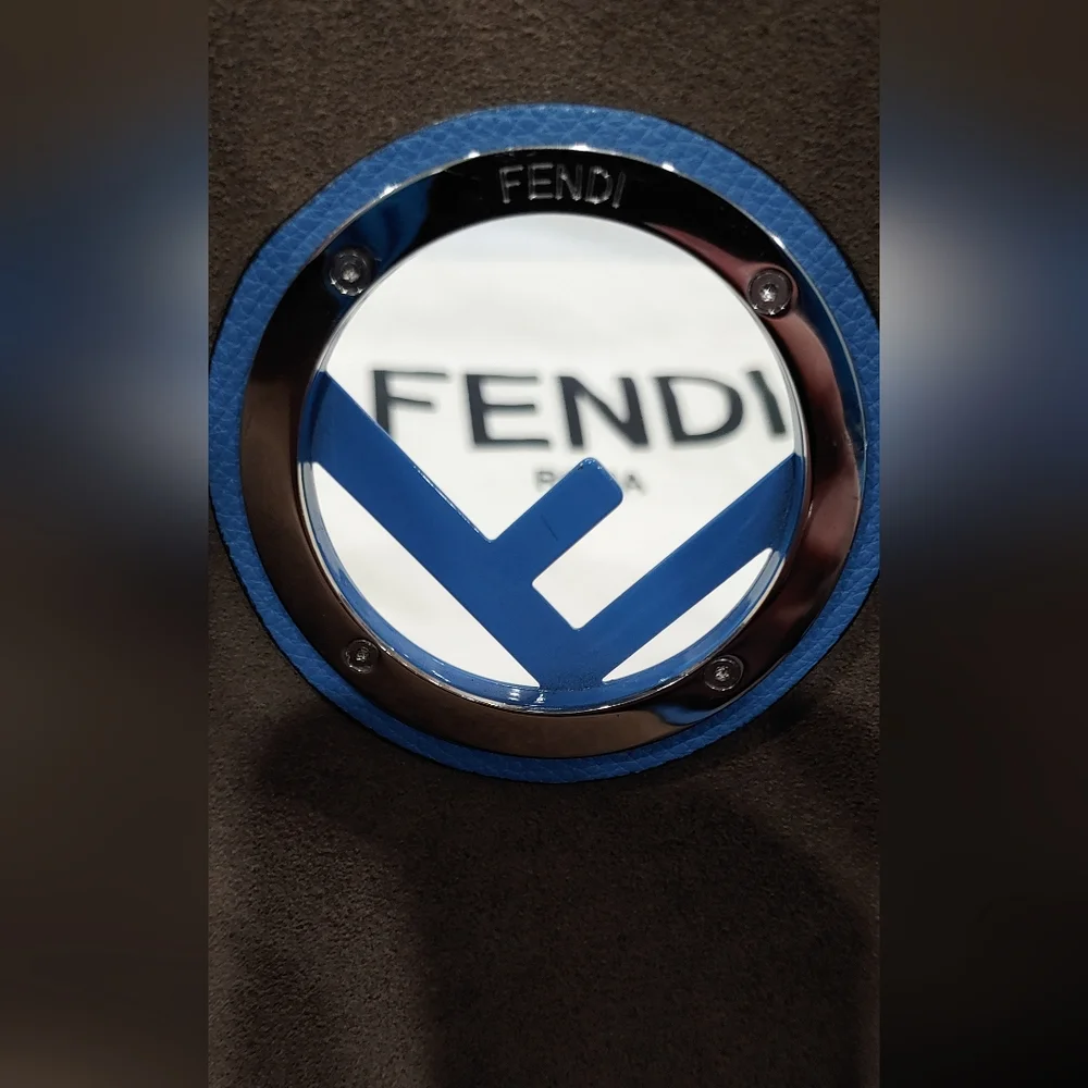 Fendi Blue Leather Tote Bag with Logo Cutout & Leather Tote Pouch